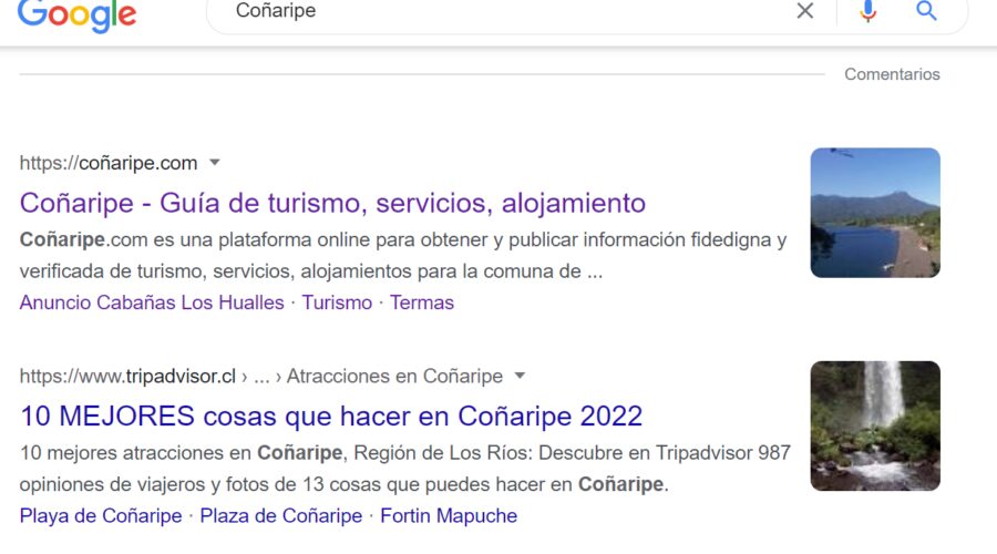 Posicionamiento de Coñaripe.com Le ganamos a TripAdvisor