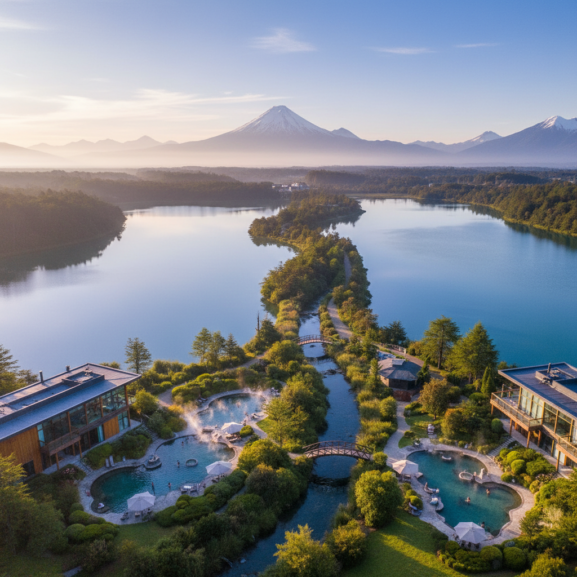 ¿Cual balneario lacustre termal está entre dos lagos en Chile?